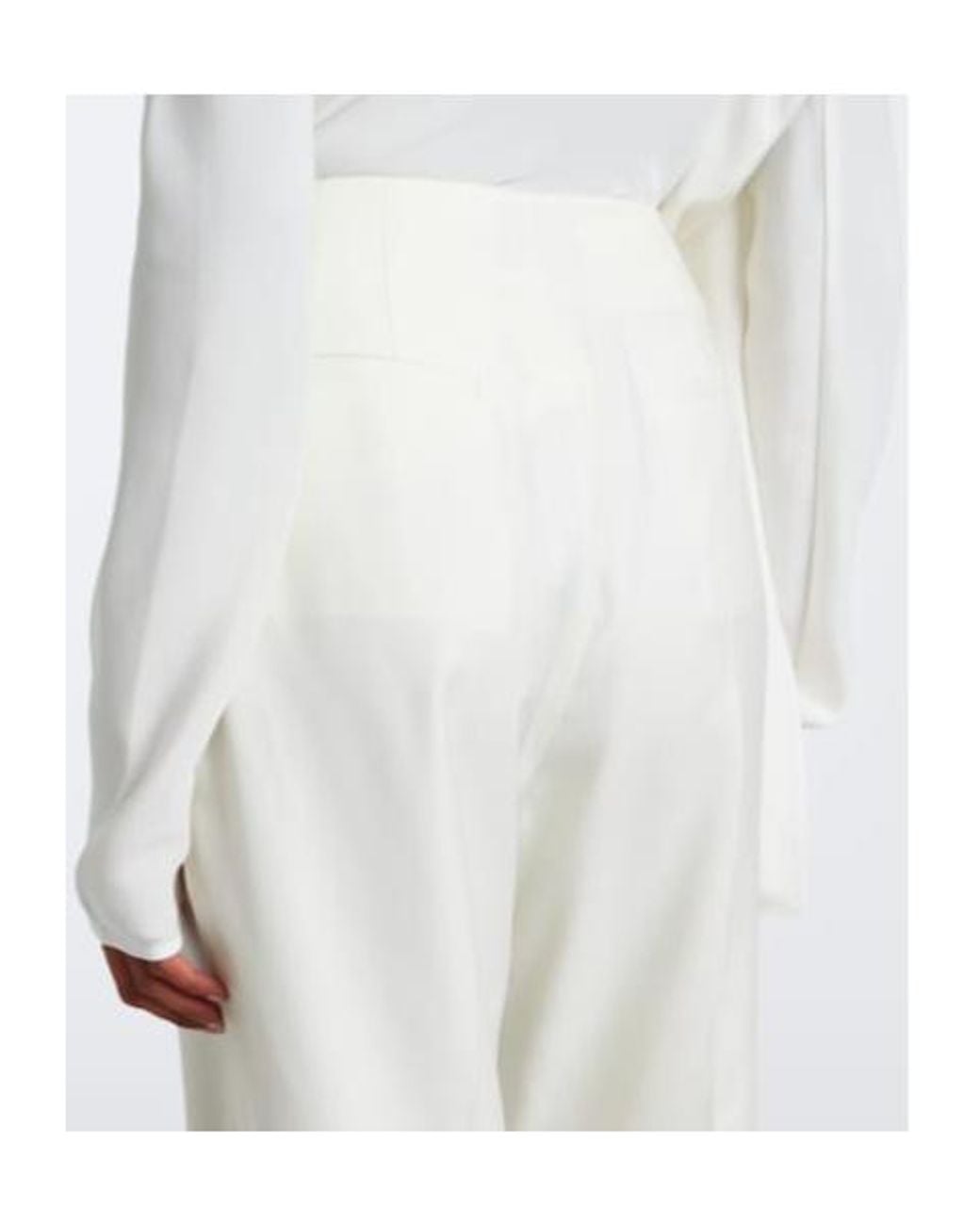TOVE White Ruched Virgin Wool Wide-Leg Pants