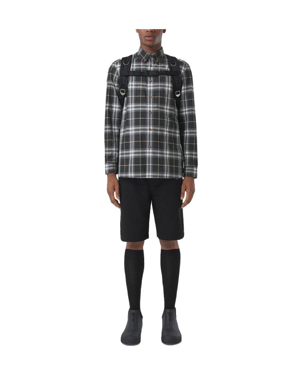 Burberry Gray Button-Down Checked Shirt for men