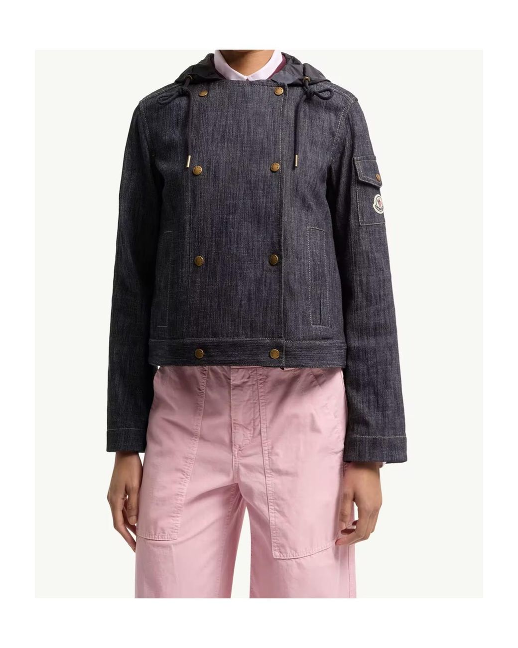 Moncler Blue Diervilla Hooded Double-Breasted Denim Jacket