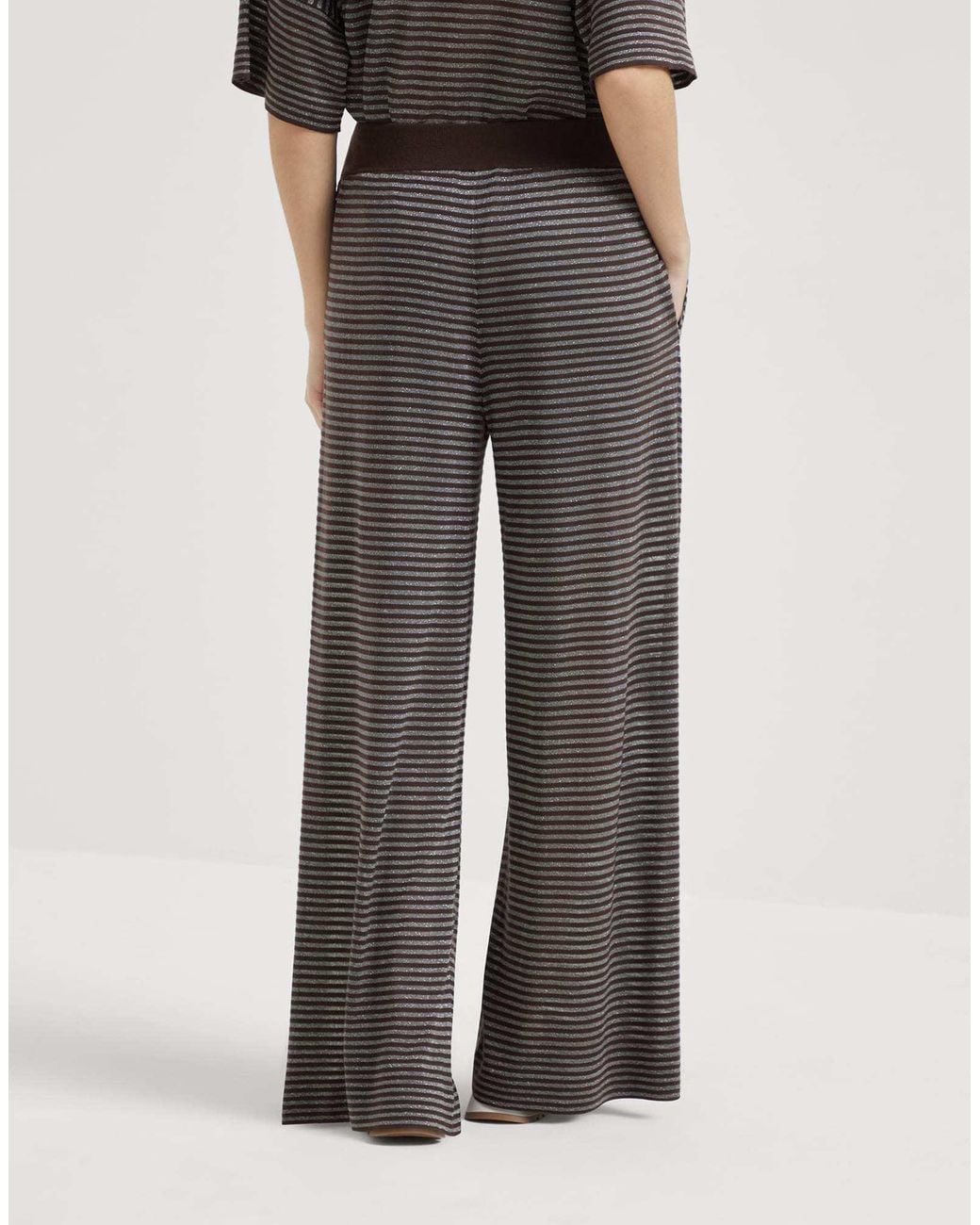 Brunello Cucinelli Gray Striped High-Waisted Trousers