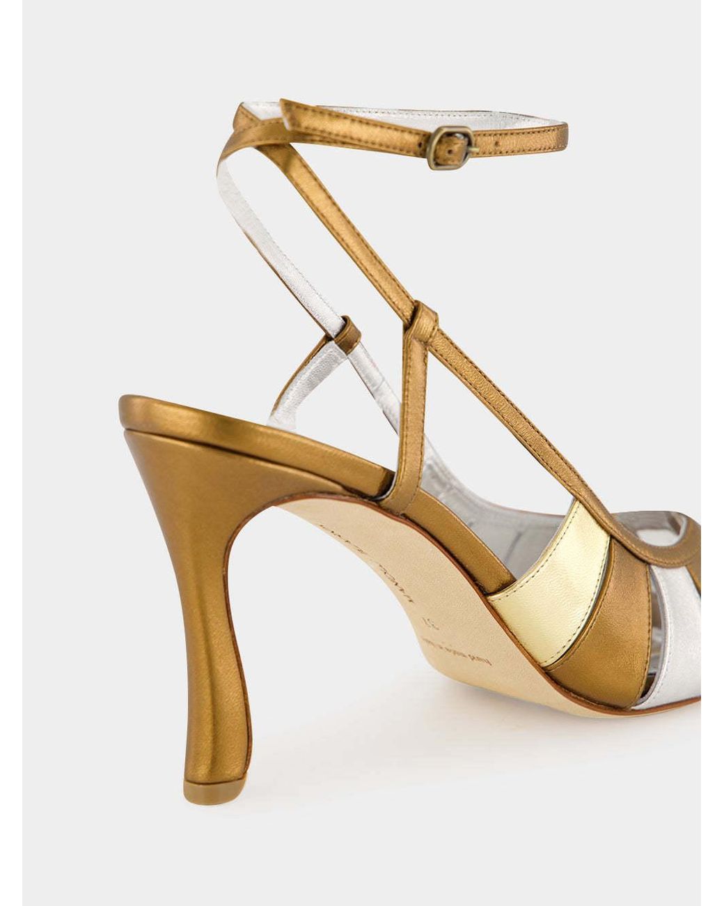 Manolo Blahnik Coludadhi Metallic Nappa Leather Ankle Strap Sandals