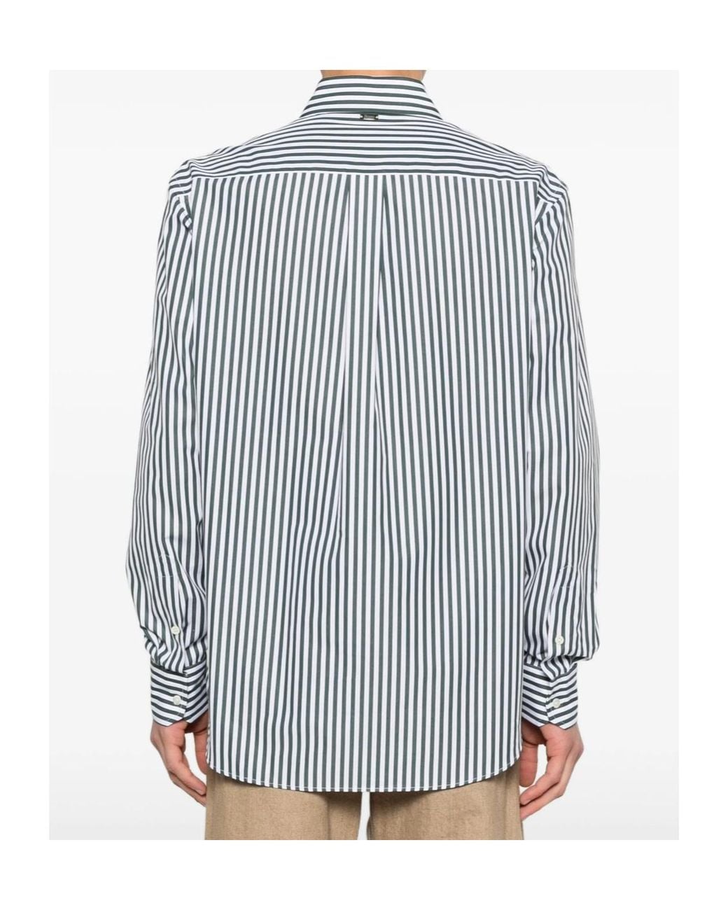 Herno Blue Striped-Pattern Logo-Embroidery Shirt for men