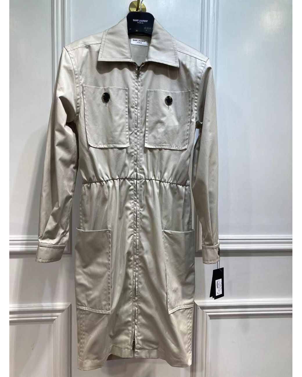 Saint Laurent Natural Saharienne Belted Dress