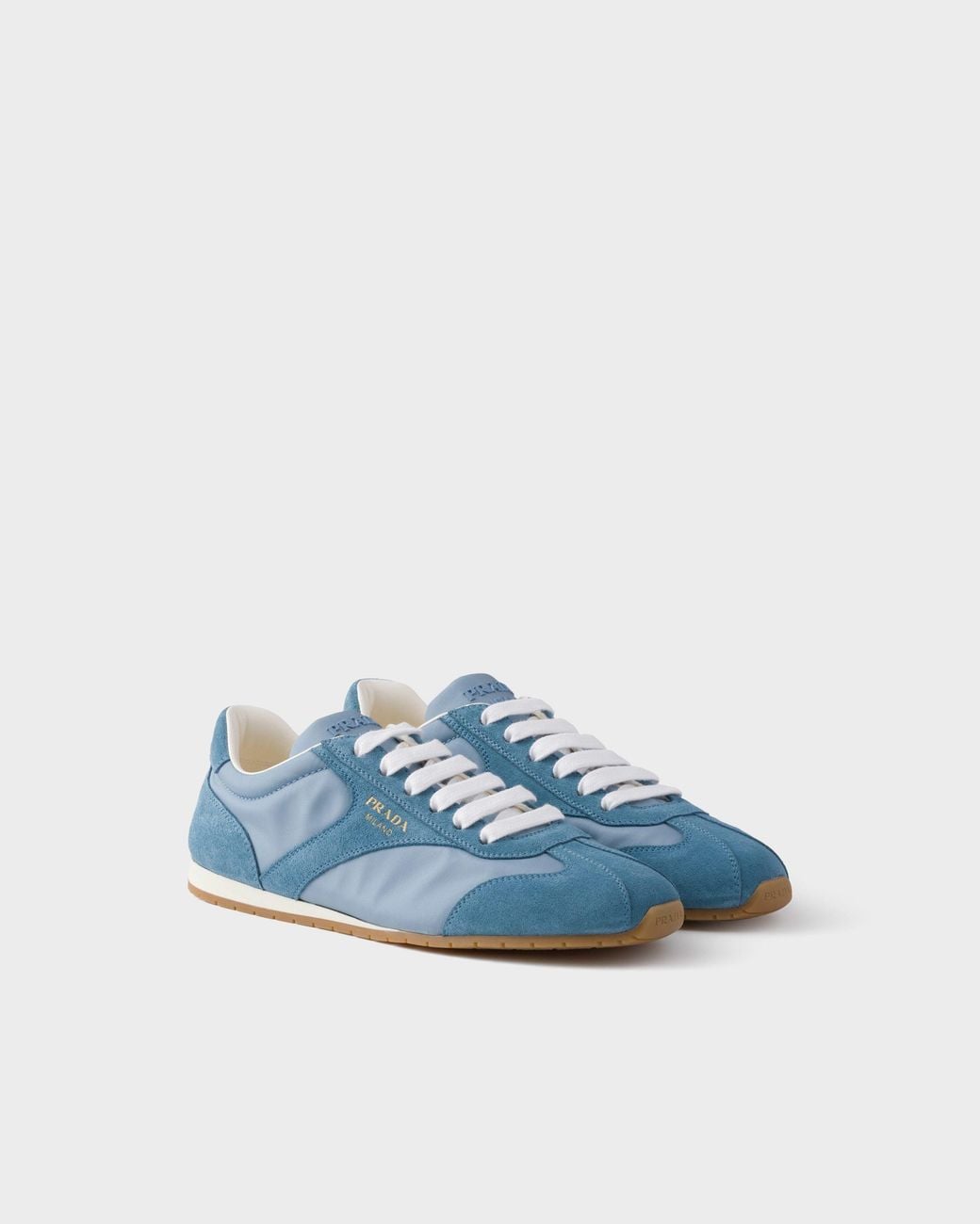 Prada Blue Round-Toe Lace-Up Sneakers
