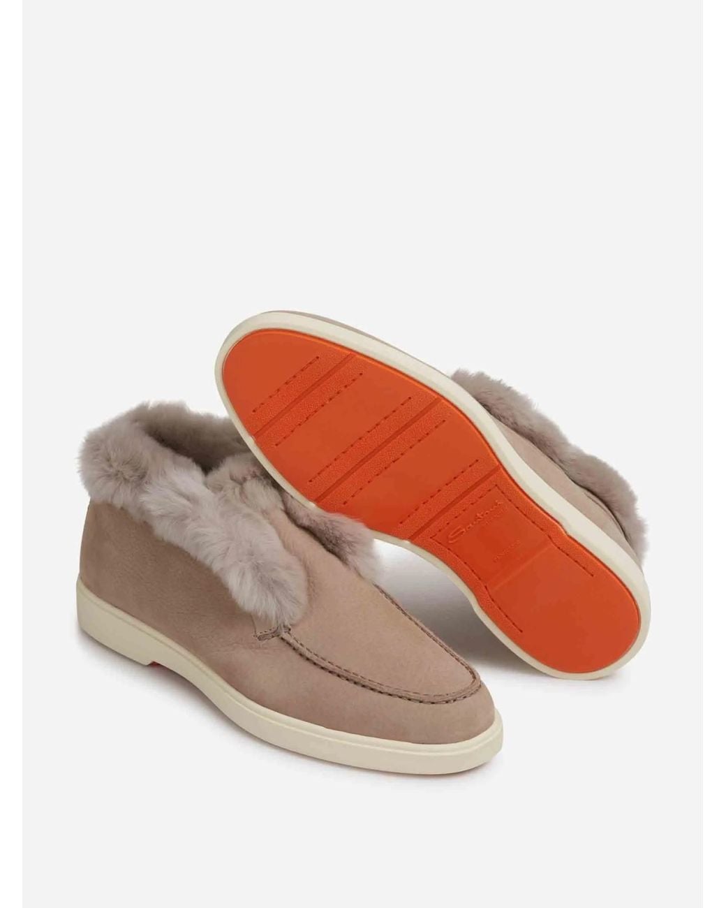 Santoni Brown Shearling Detailed Desert Boots