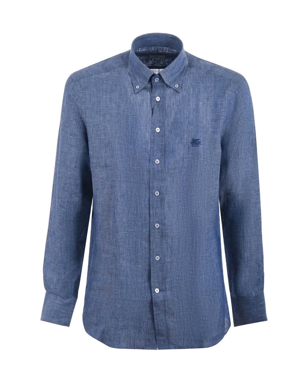 Etro Blue Logo Embroidered Regular Fit Shirt for men