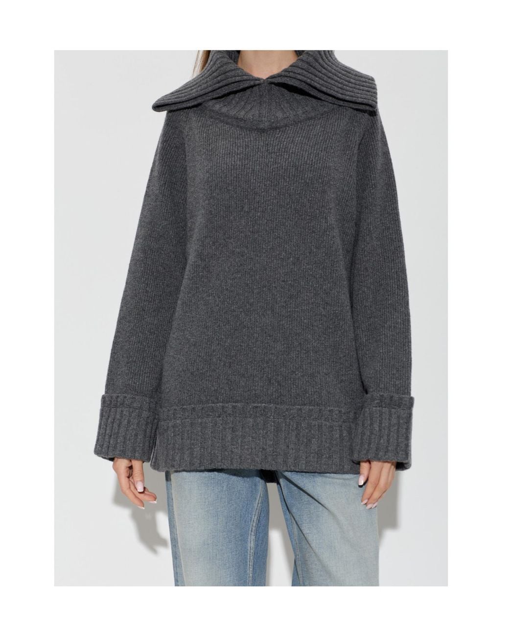 Victoria Beckham Gray Wide Collar Knitted Sweater