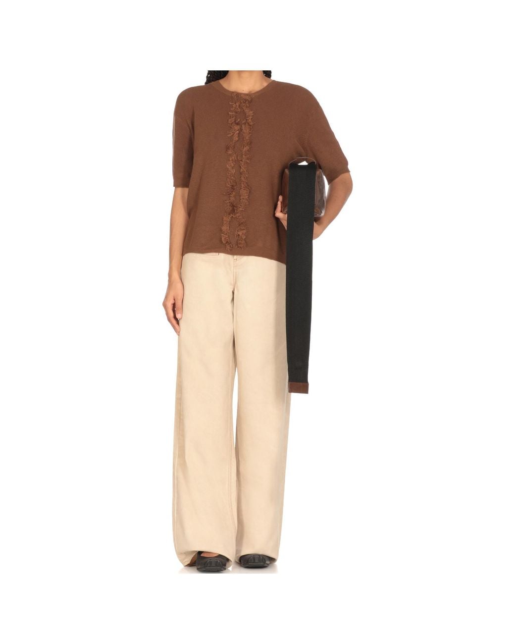 Uma Wang Brown Fringed Pullover Sweater