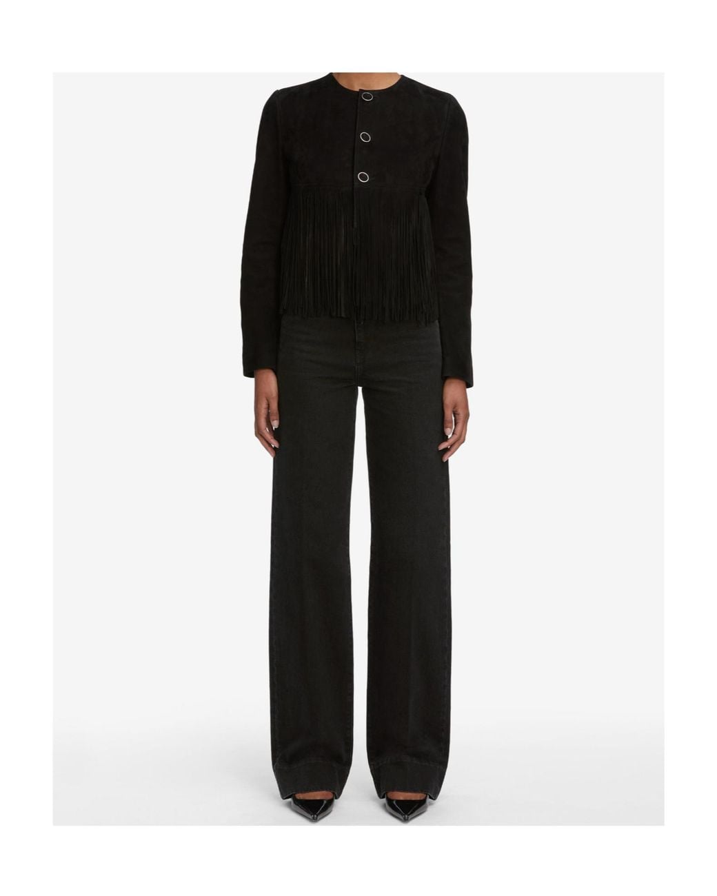 FRAME Black Double-Layered Fringed Leather Jacket