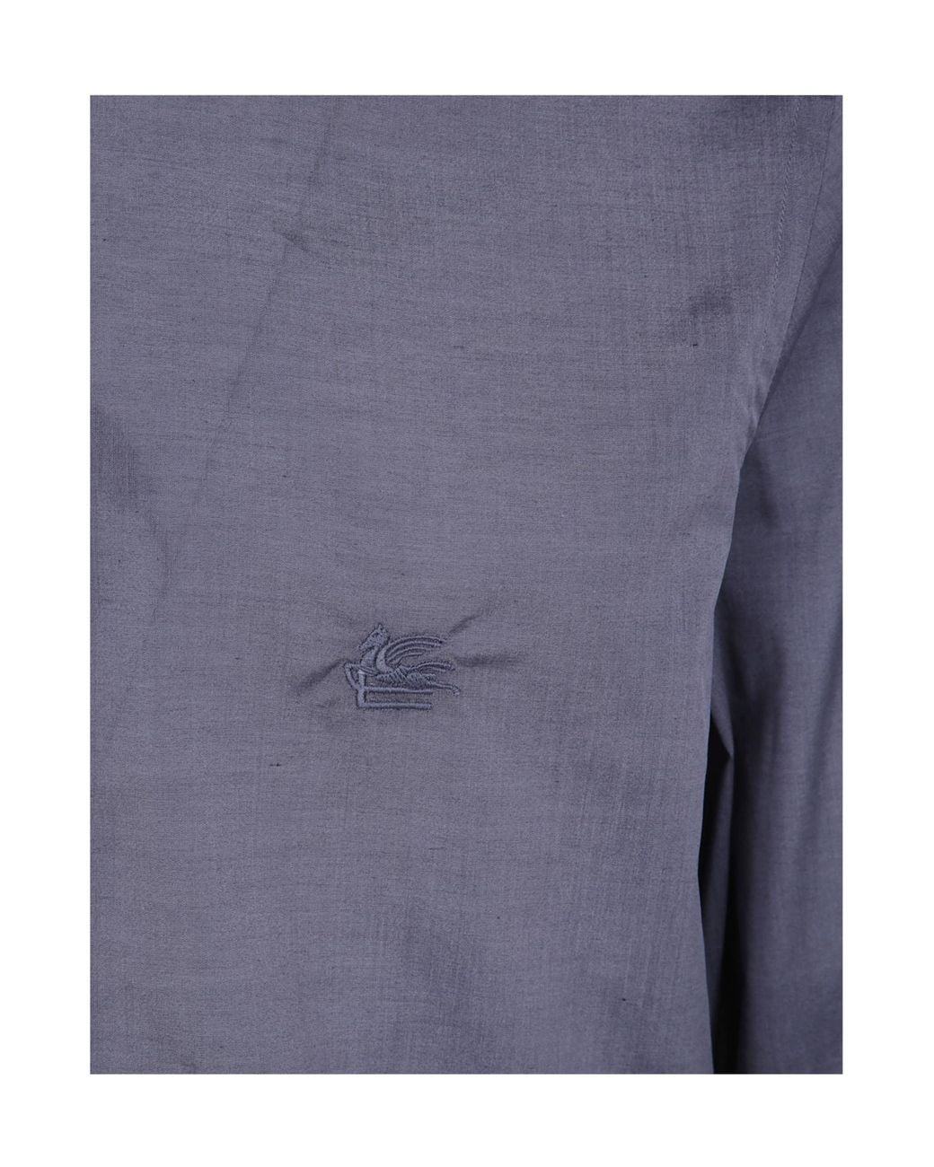 Etro Blue Logo Embroidered Long-Sleeved Shirt for men