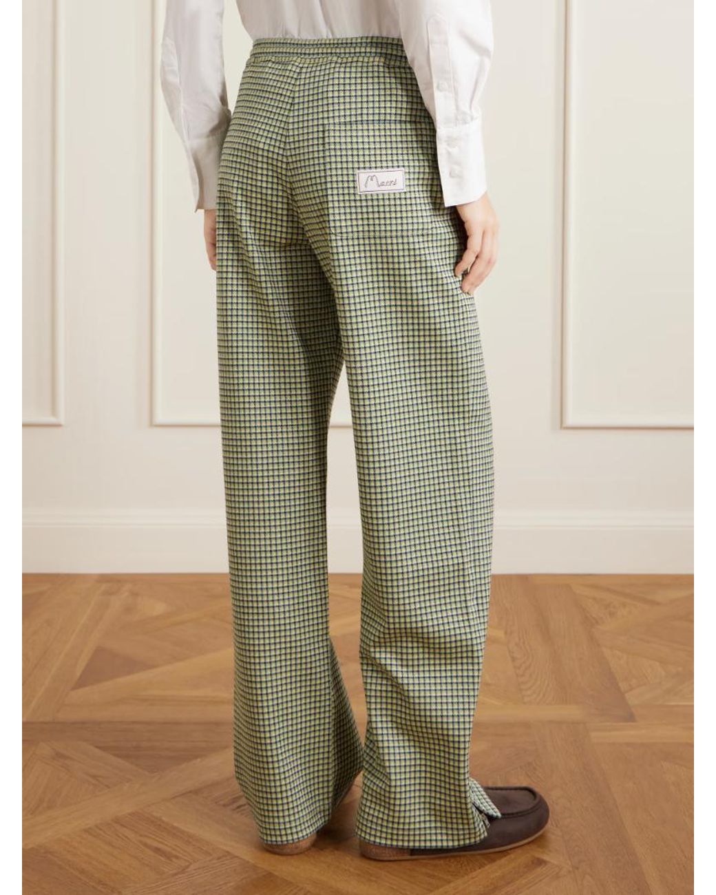 Marni Green Checked Jersey Wide-Leg Pants
