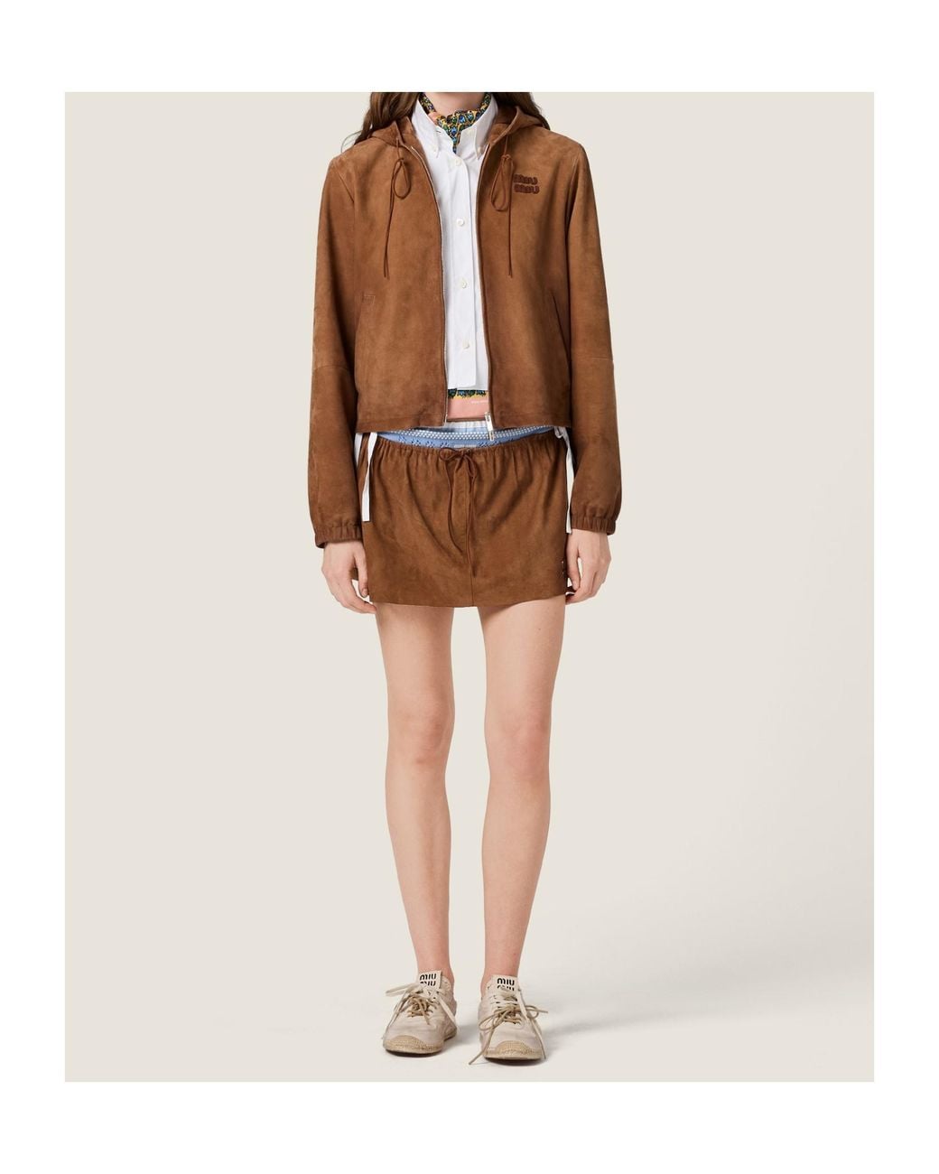 Miu Miu Brown Waxed Suede Blouson Jacket