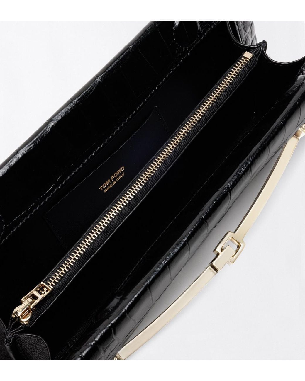 Tom Ford Black Tumbled Printed Embossed Leather Arc Clutch Bag