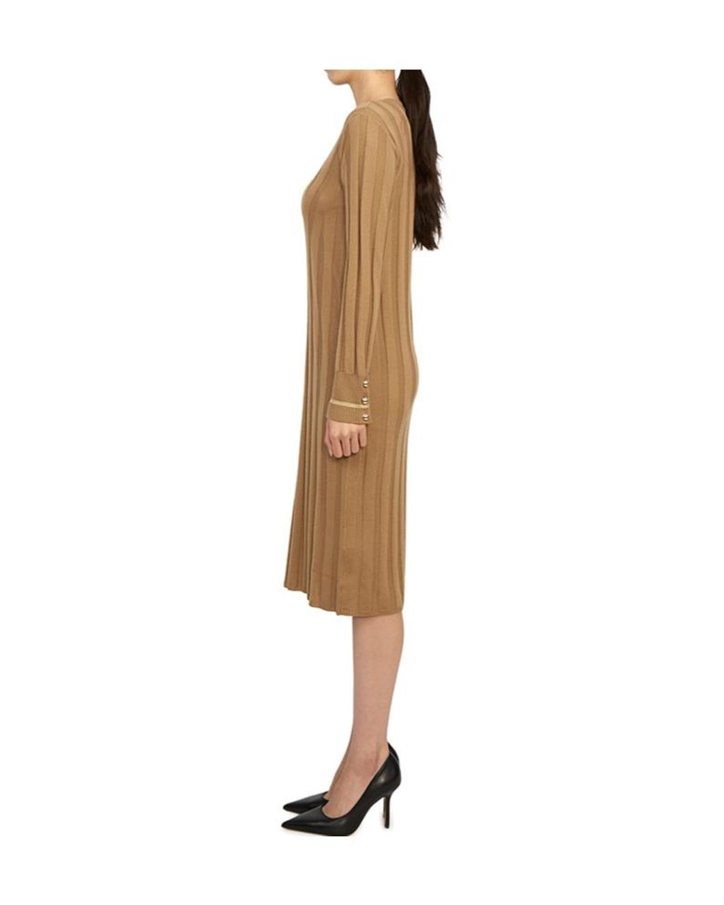 Max Mara Natural Long-Sleeved Knitted Dress