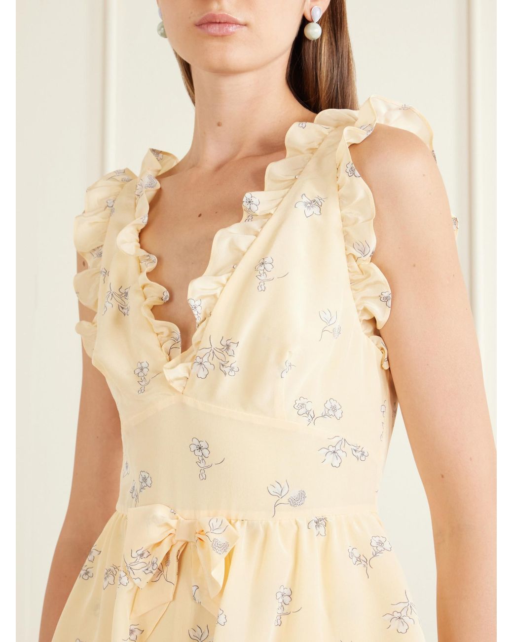 Alessandra Rich Natural Floral-Print Silk Midi Dress