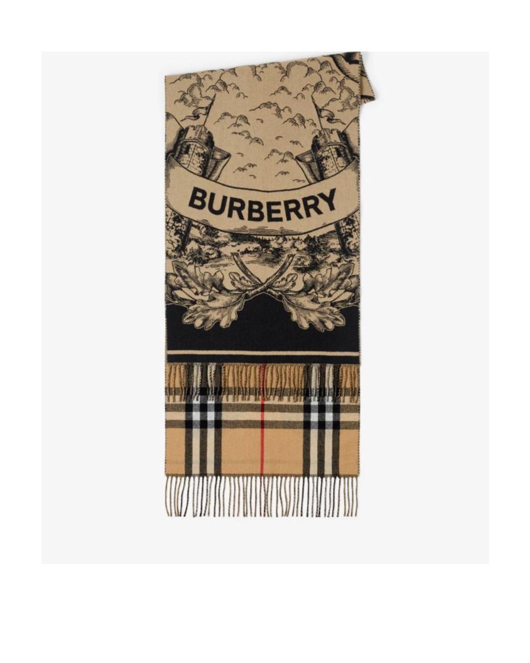 Burberry White Jacquard Reversible Fringed-Edge Scarf