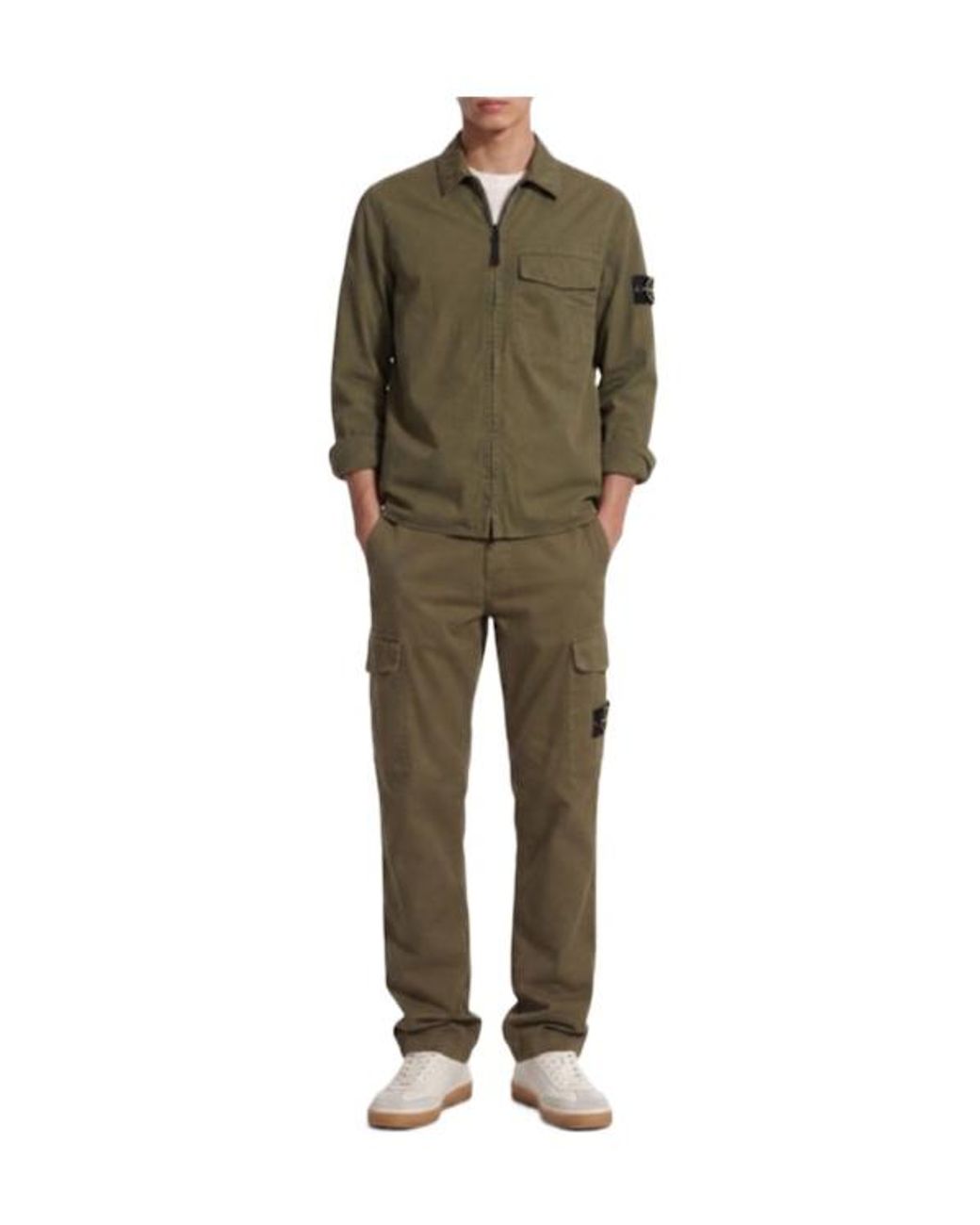 Stone Island Green Logo Cotton Regular Pants for men