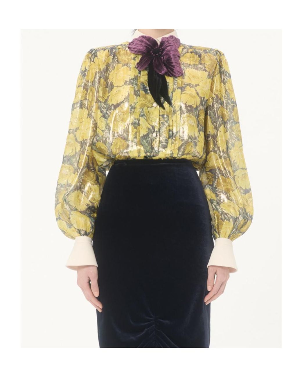 Valentino Yellow Floral Printed Long Sleeved Shirt