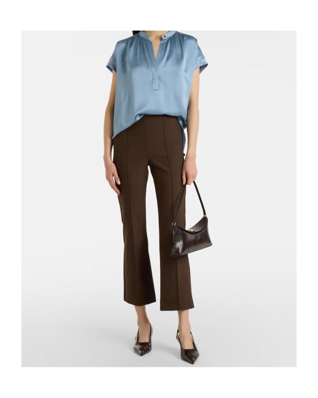 Vince Blue Gathered Silk Satin Blouse