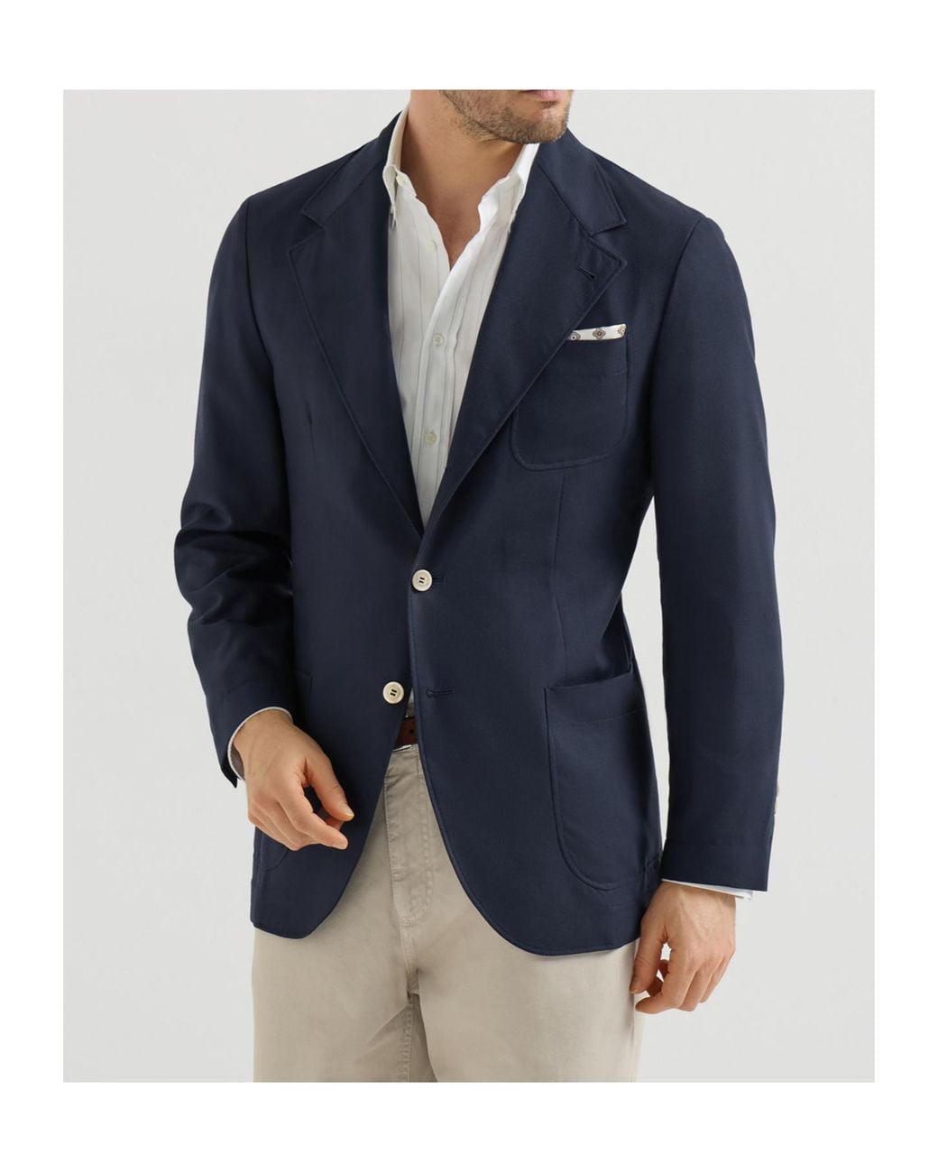 Brunello Cucinelli Blue Cashmere Batavia Deconstructed Blazer With Patch Pockets for men