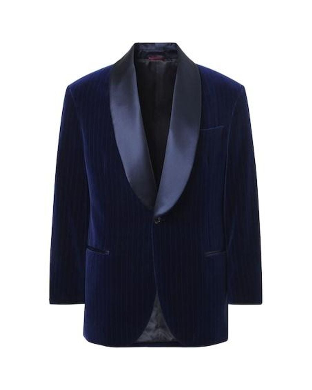 Brunello Cucinelli Blue Pinstripe Cotton Velvet Tuxedo Jacket for men