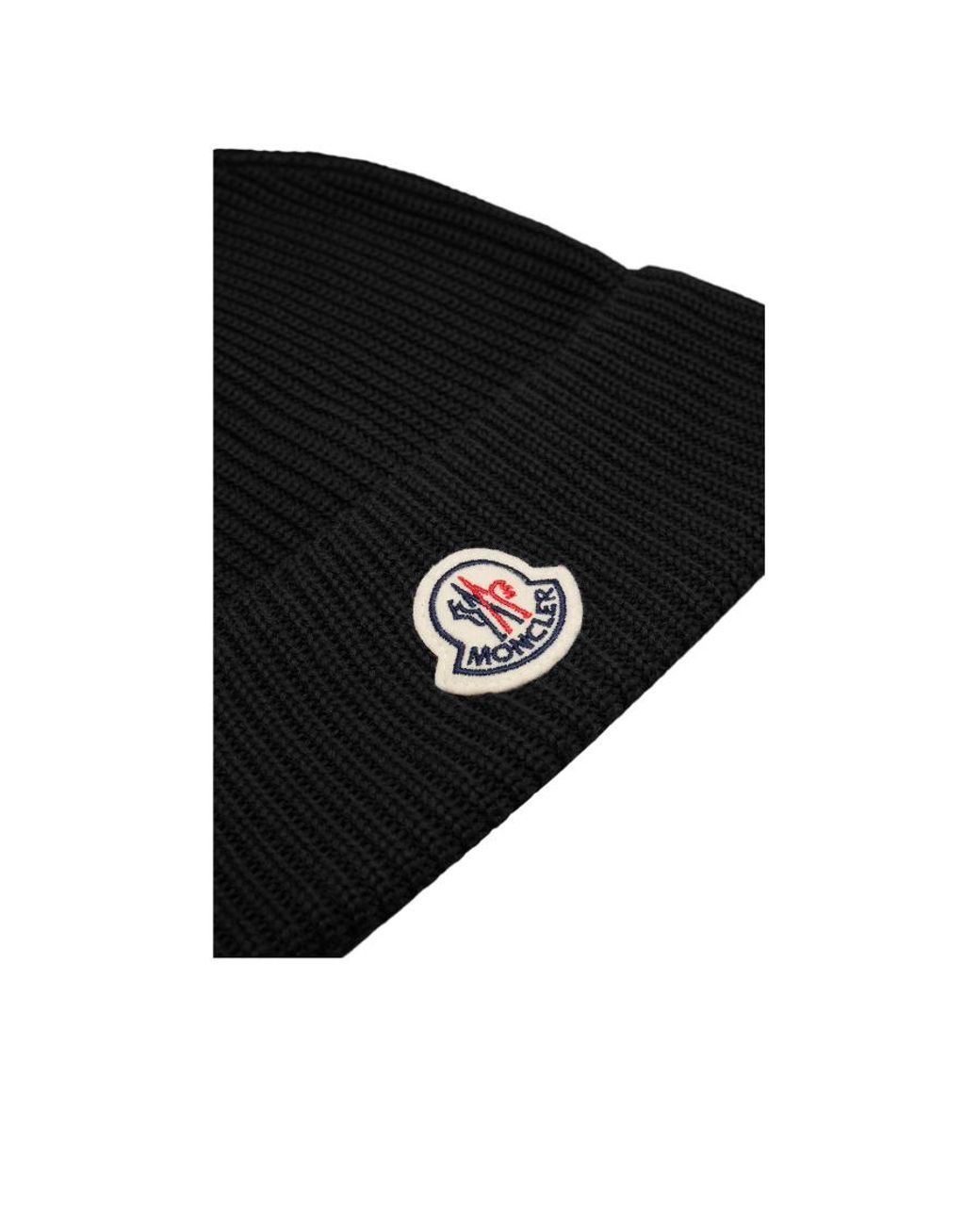 Moncler Black Logo Patch Ribbed-Knit Beanie for men