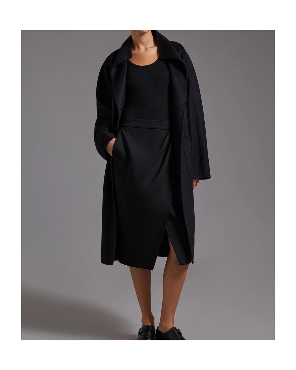 Max Mara Black Belted Stand-Collar Coat