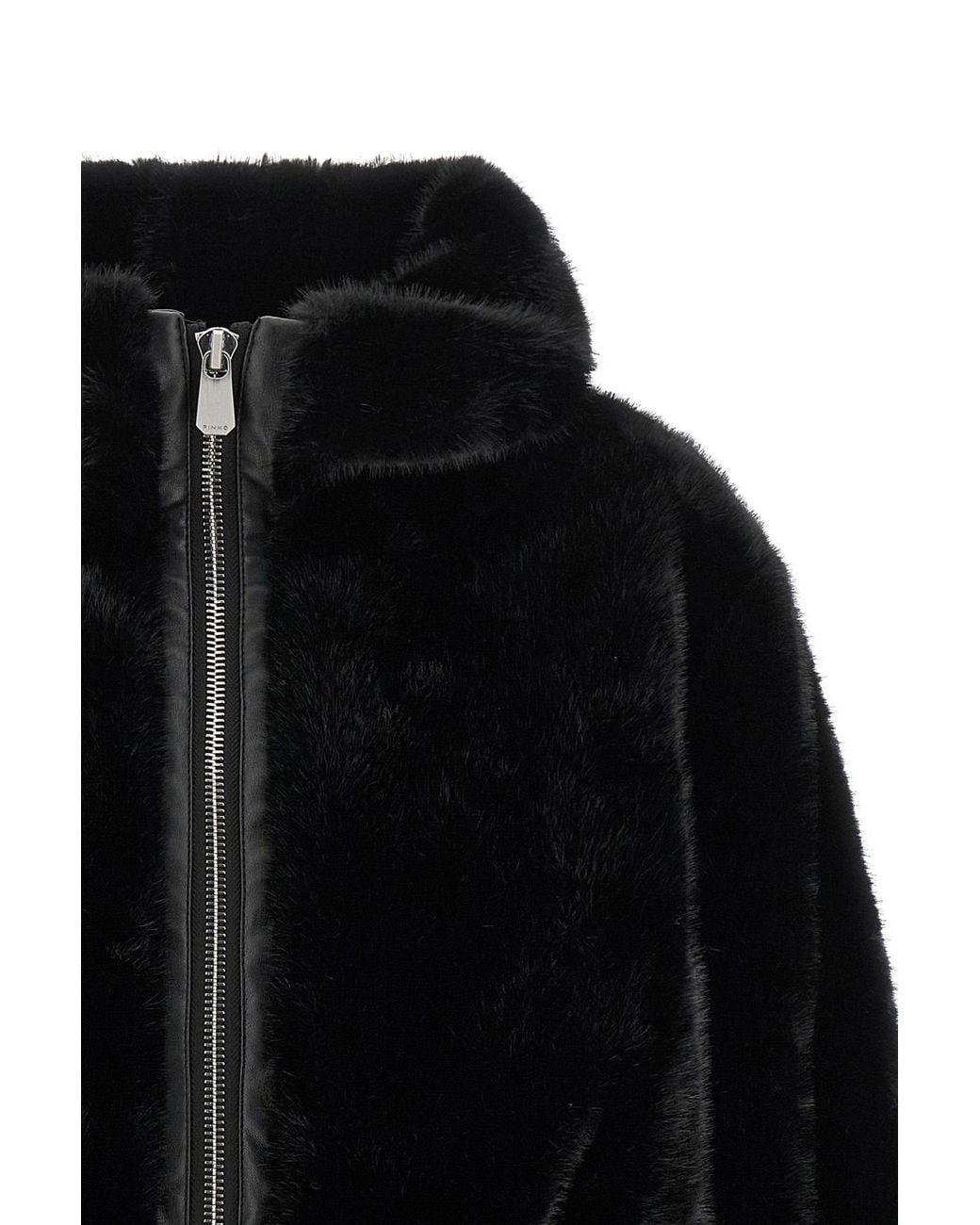 Pinko Black Faux Fur Zip-Up Bomber Jacket