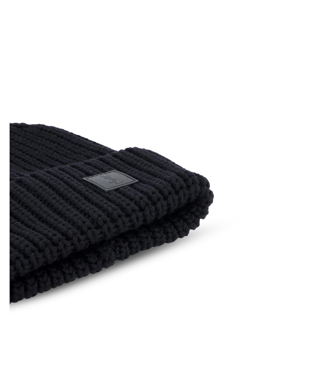 Saint Laurent Black Logo Patch Beanie for men