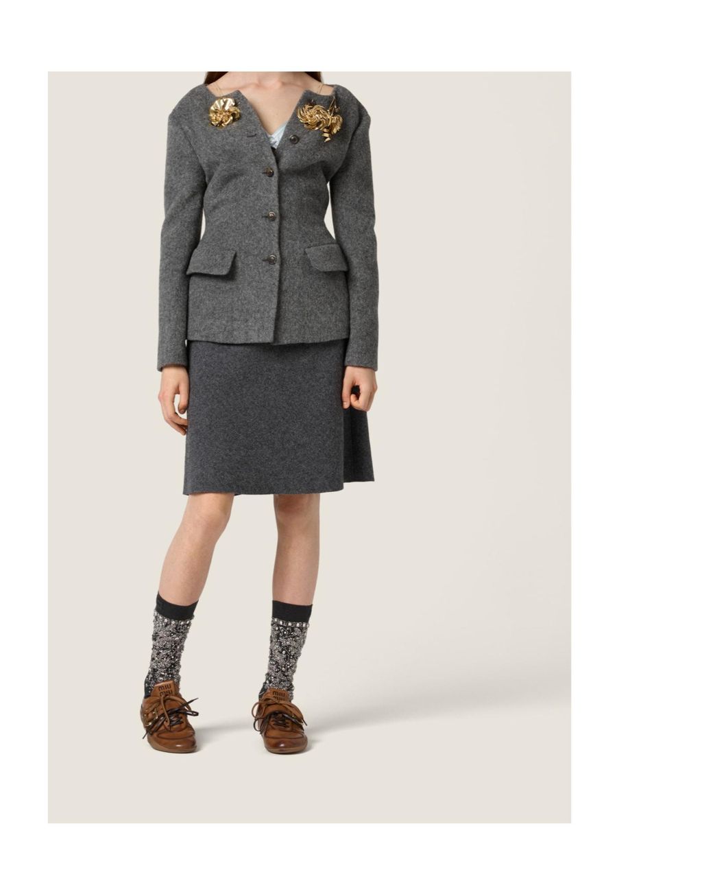 Miu Miu Gray Light Shetland Wool Jacket