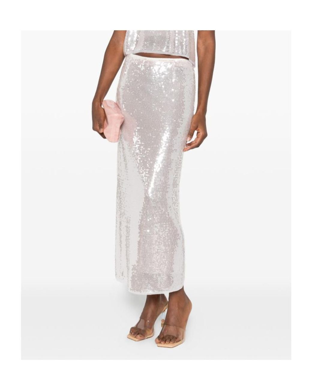 Forte_forte White Sequin-Embellished Pencil Skirt