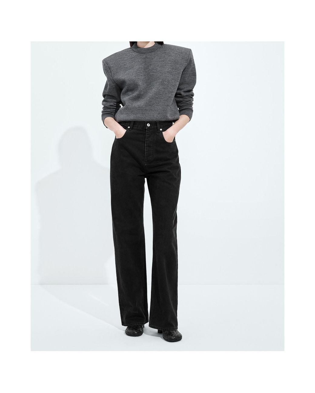 Bottega Veneta Black Faded Wide Leg Jeans