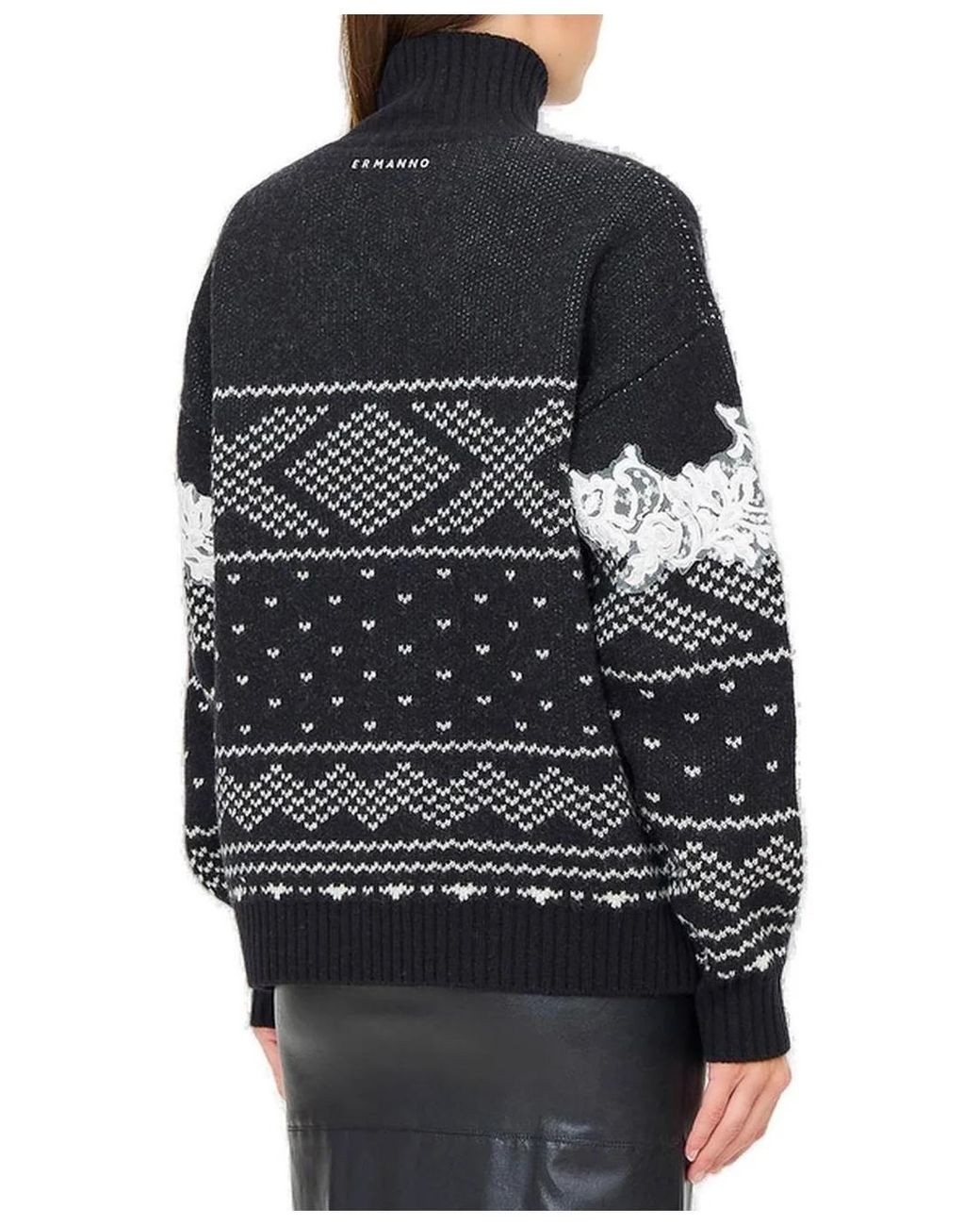 ERMANNO FIRENZE Multicolor Intarsia Lace-Knit Sweater