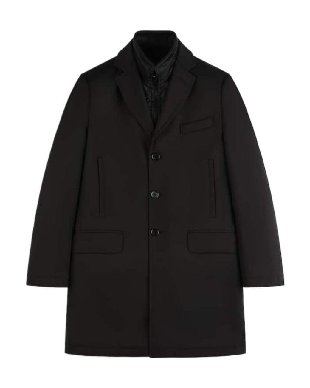 Fay Black Padded Peak Lapel Coat for men