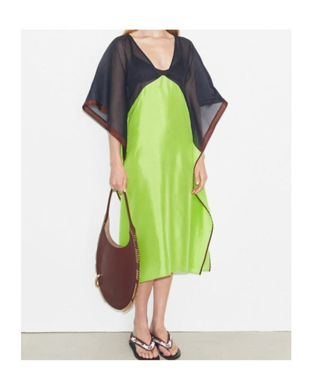 Tory Burch Green Colourblock Midi Dress