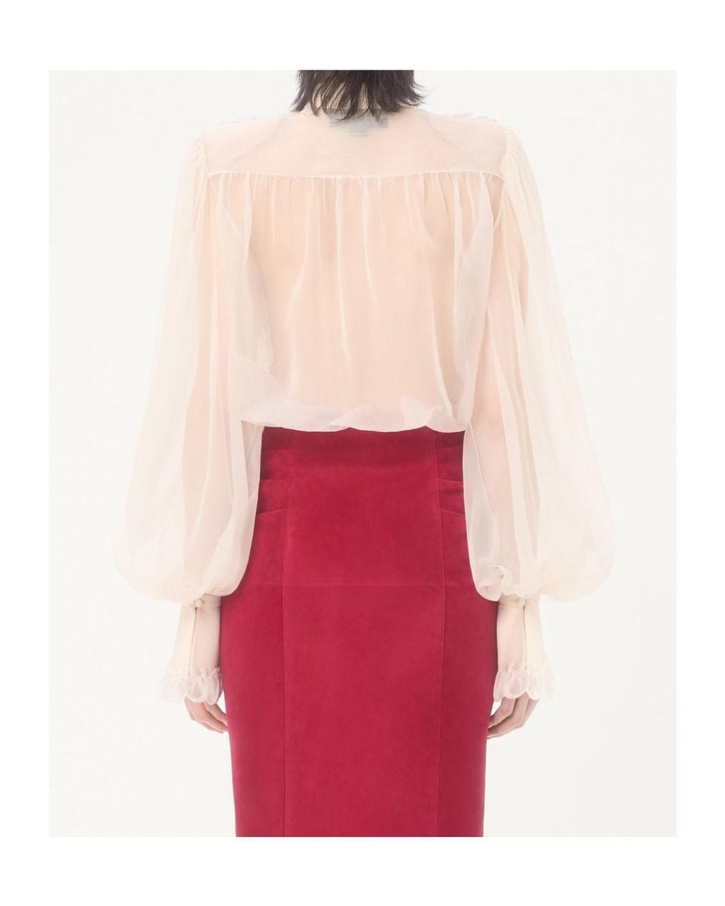 Valentino White Embroidered Organza Puff-Sleeve Top