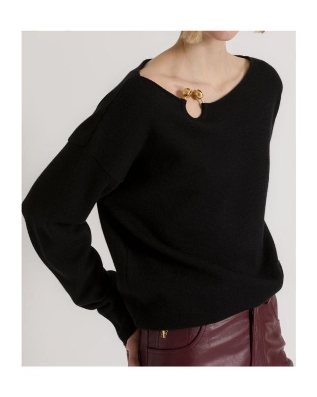 Alberta Ferretti Black Button-Embellished Boat-Neck Sweater