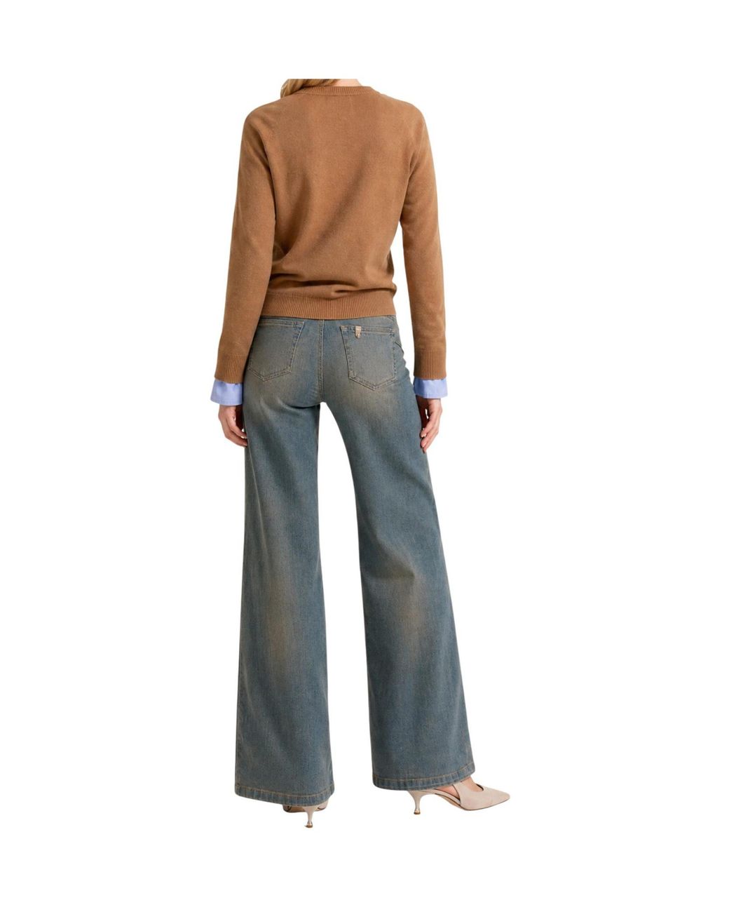 Liu Jo Brown Ribbed V-Neck Sweater