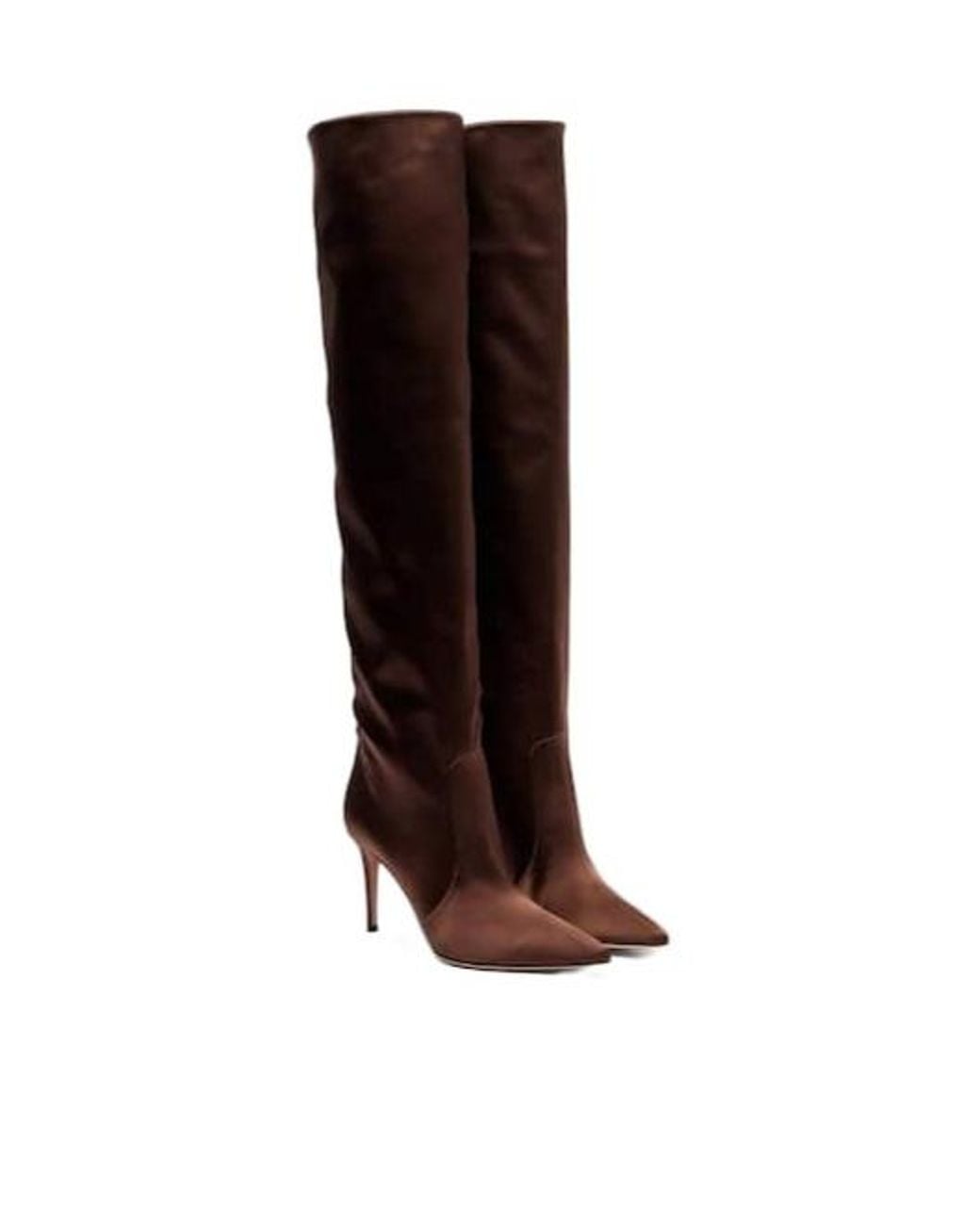 Gianvito Rossi Brown Solid Color Satin Over-The-Knee Boots