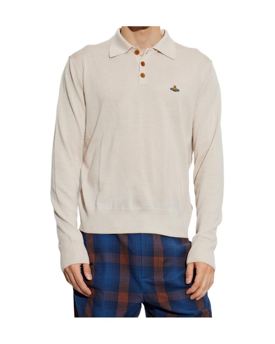 Vivienne Westwood White Orb Logo Knitted Polo Shirt for men
