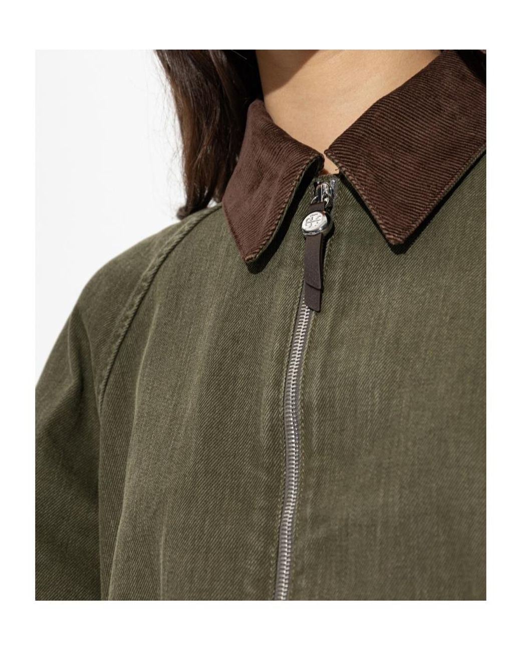 Tory Burch Green Denim Bomber Jacket