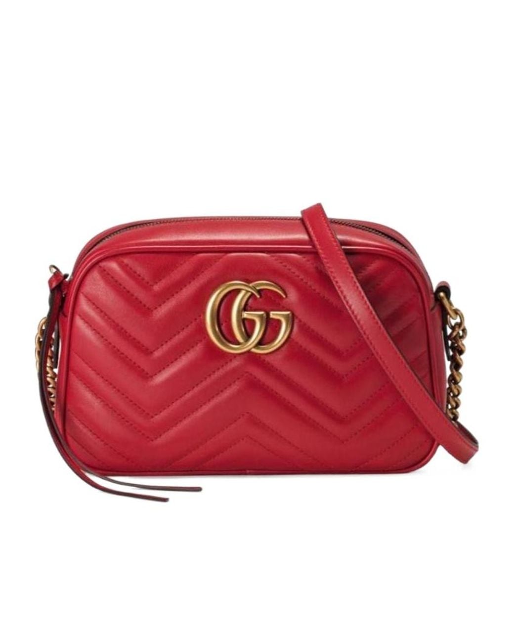 Gucci Red Gg Marmont Small Matelassé Shoulder Bag