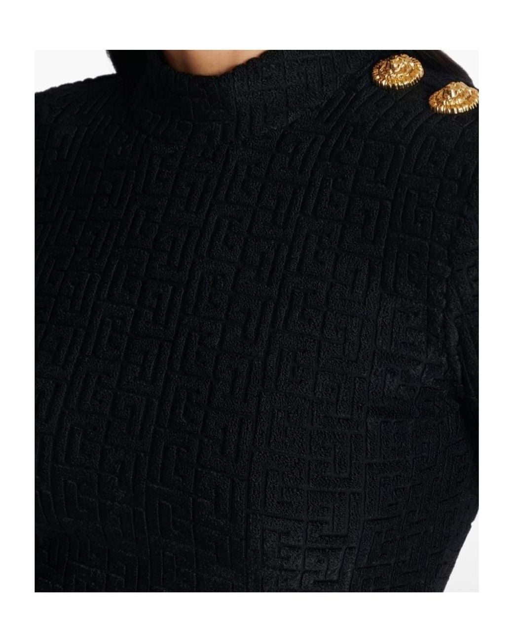 Balmain Black Bouclette Monogram Top