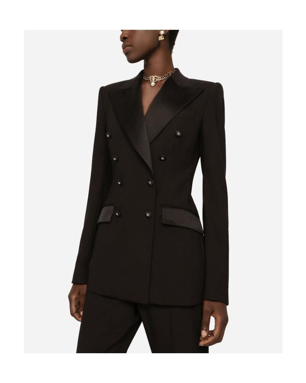 Dolce & Gabbana Black Dg Button Satin Tuxedo Jacket