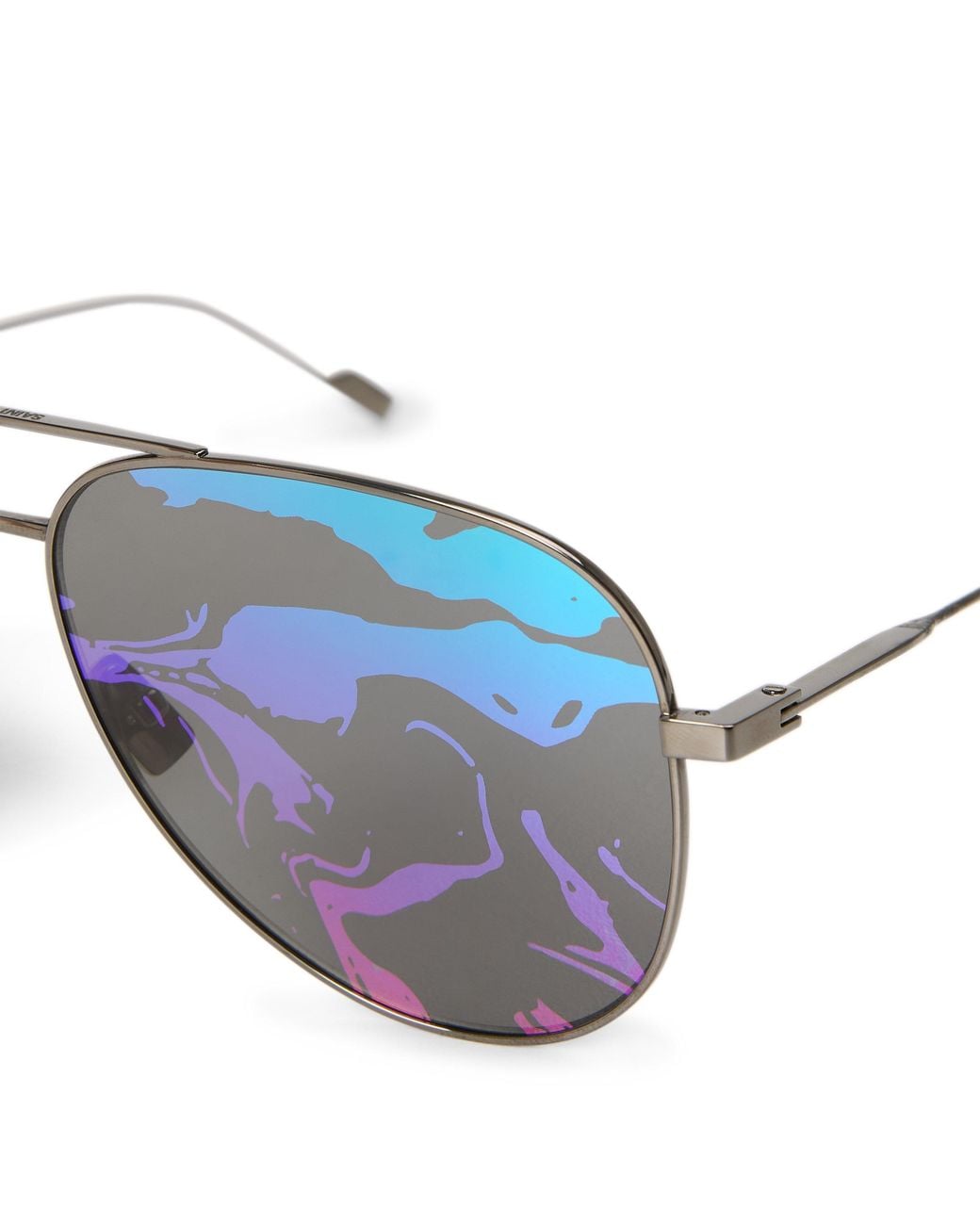 Saint Laurent White Ultra-Thin Metal Frame Aviator Sunglasses for men