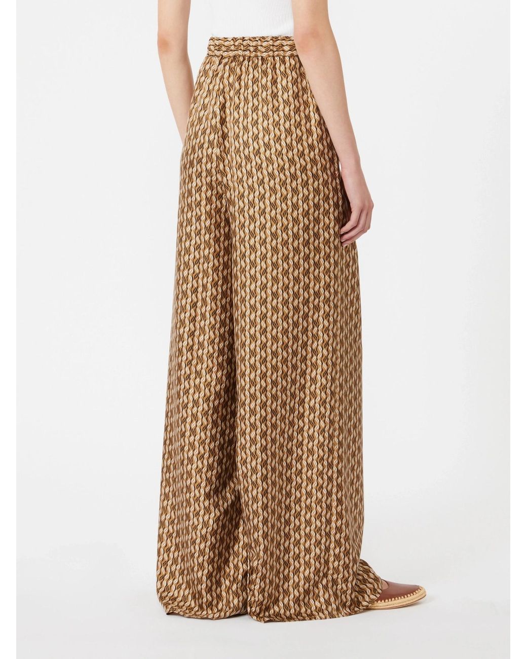 Max Mara Natural Silk Printed Drawstring Trousers