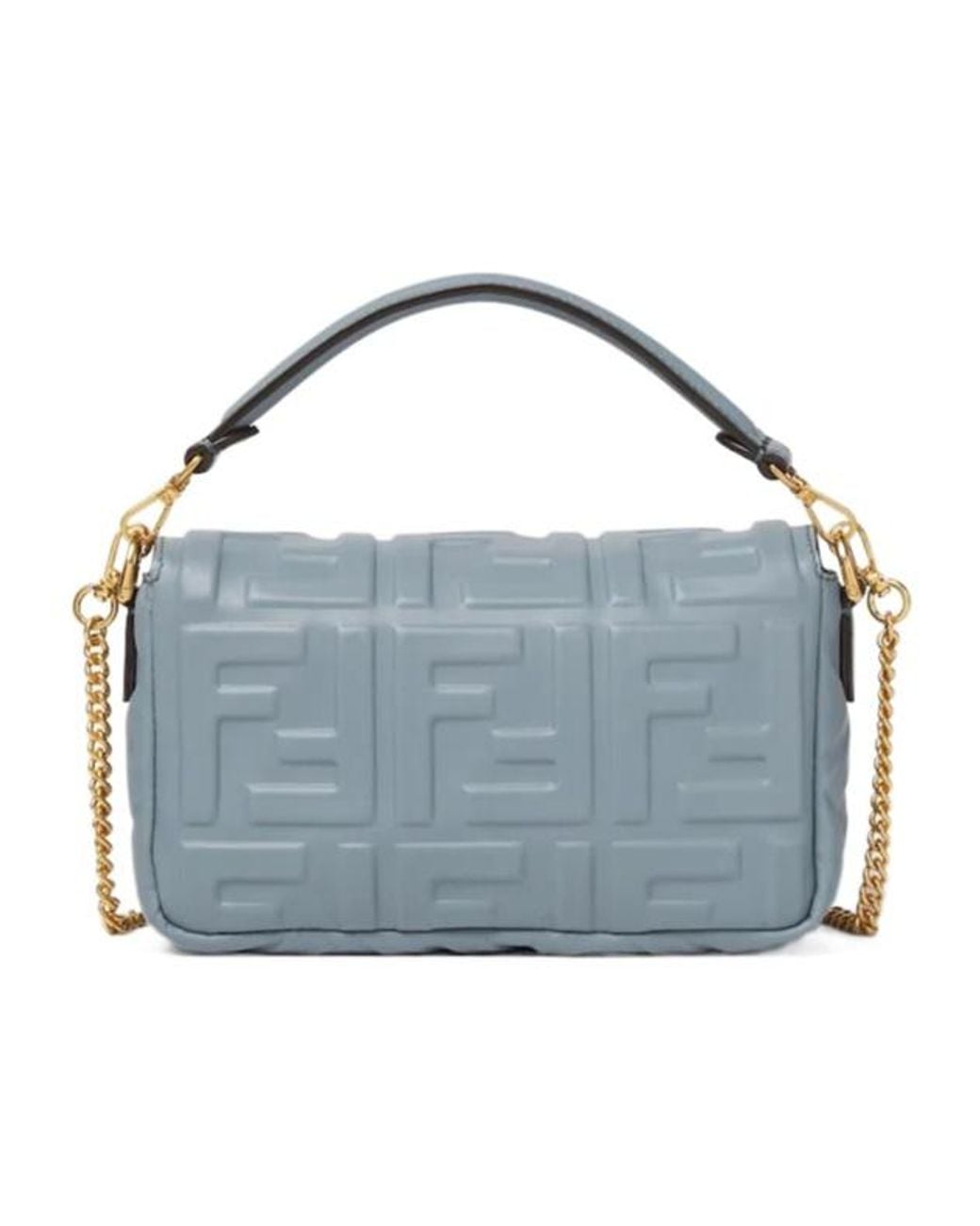 Fendi Blue Baguette Ff Embossed Mini Shoulder Bag