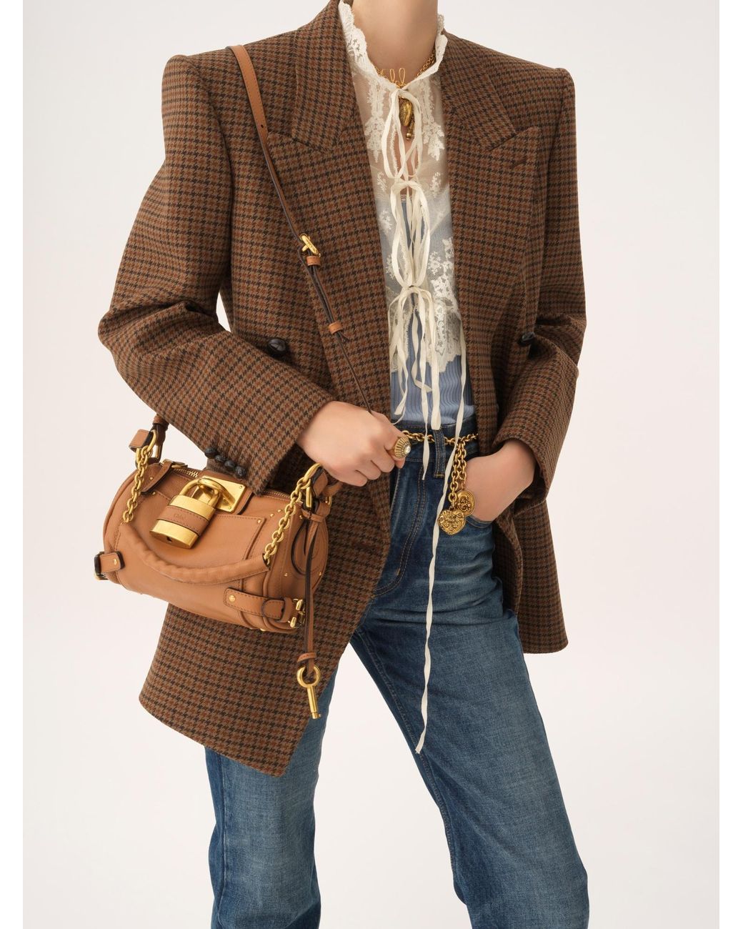 Chloé Brown Chloé Paddington Padlock Detailed Small Shoulder Bag