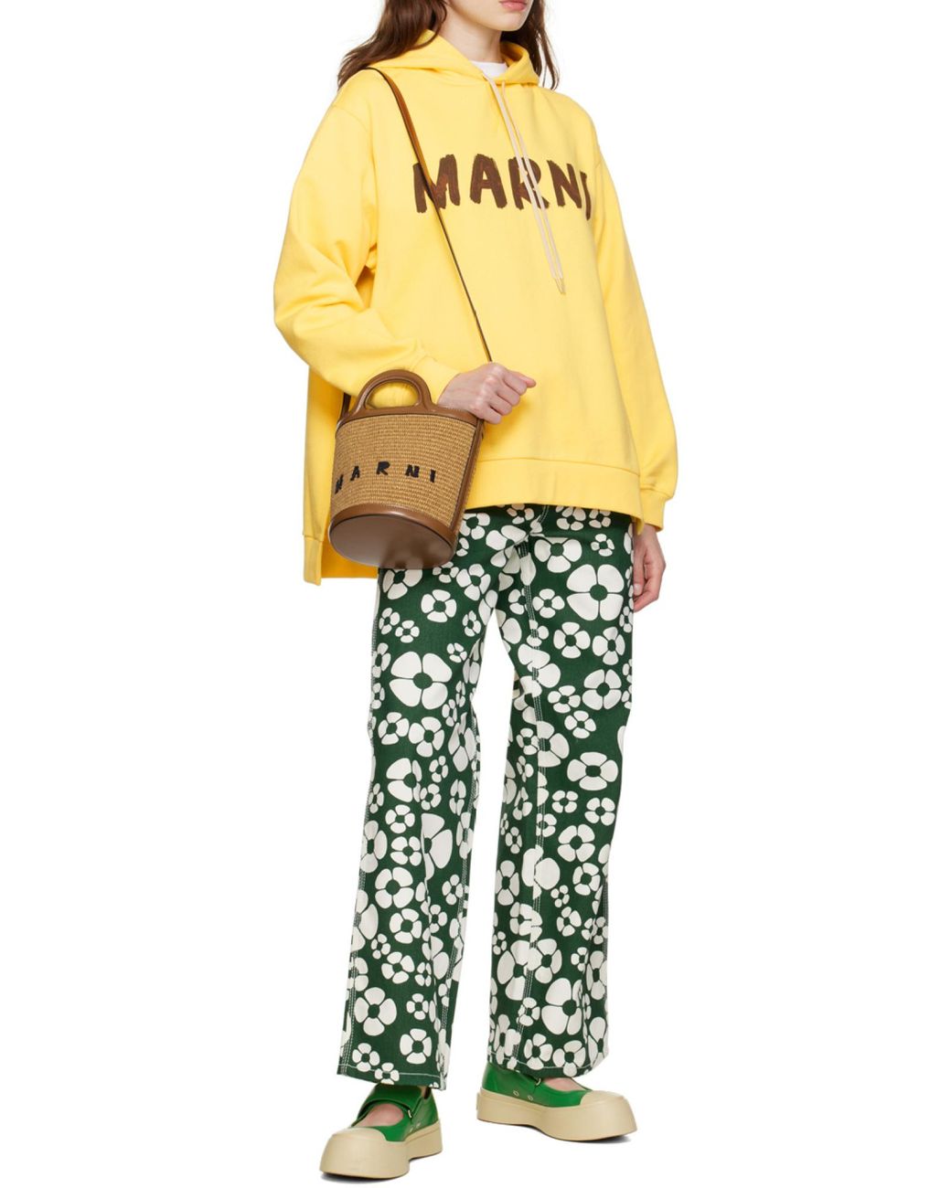 Marni Brown Tropicalia Drawstring Bucket Bag