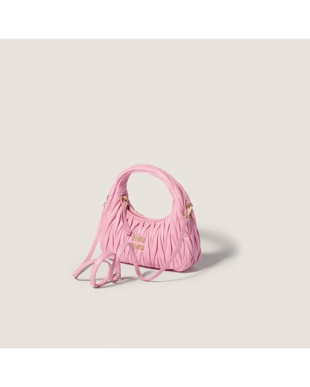 Miu Miu Pink Wander Matelassé Nappa Leather Hobo Bag